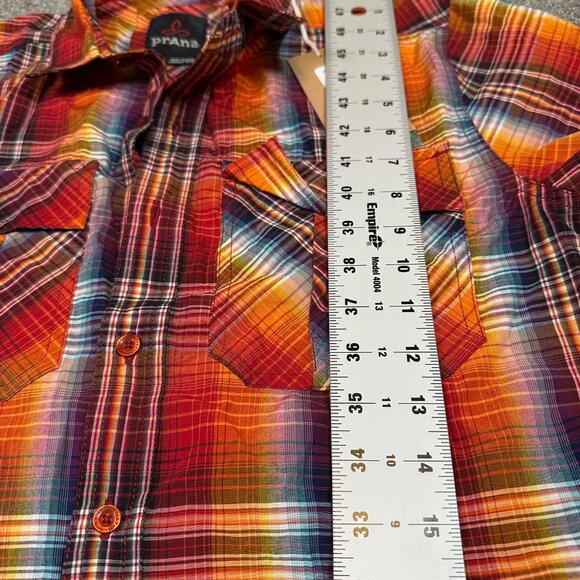 PrAna Ostend NWT Plaid Fireball Short Sleeve Button Down Shirt Men's Size Small - Picture 6 of 6